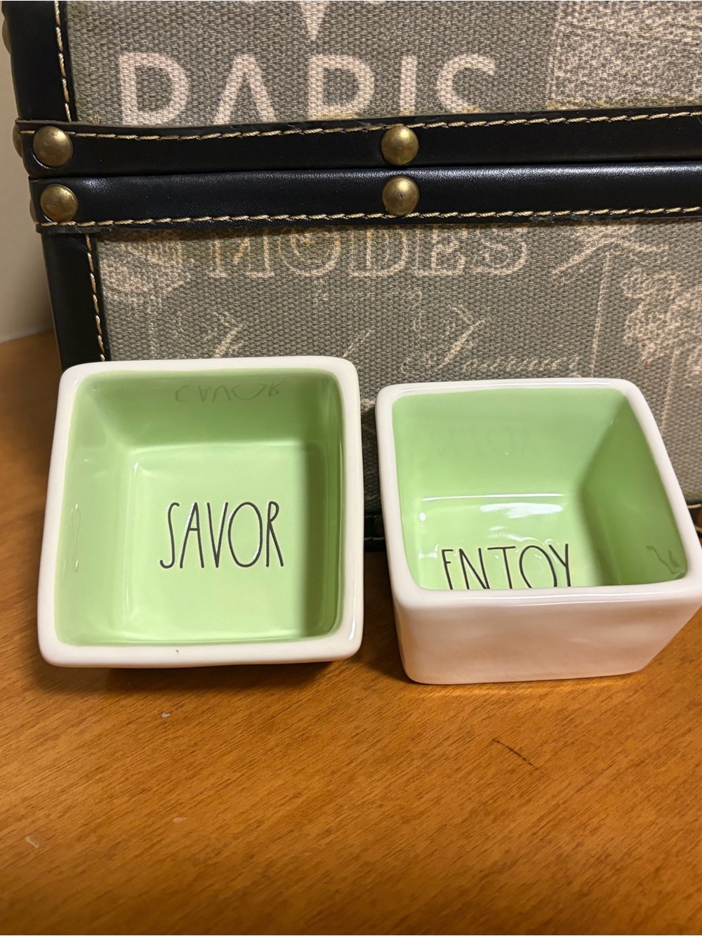 Rea & Dunn Savor & Enjoy Ceramic Square Dishes in Light Green